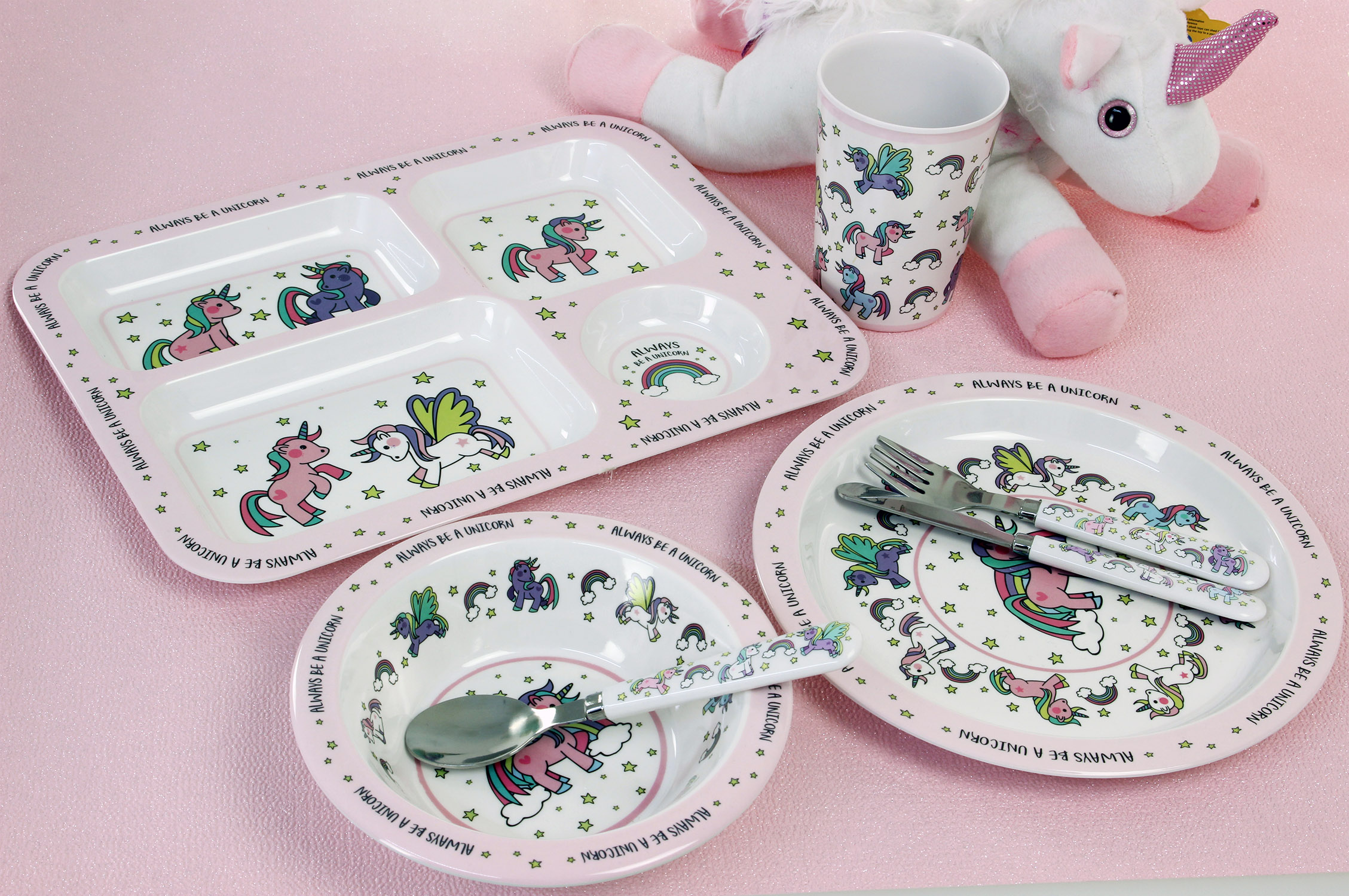 Kids Girls Unicorn Cutlery Dinner Set Mealtime Plastic Bowl Cup Plate Lunch Bag eBay